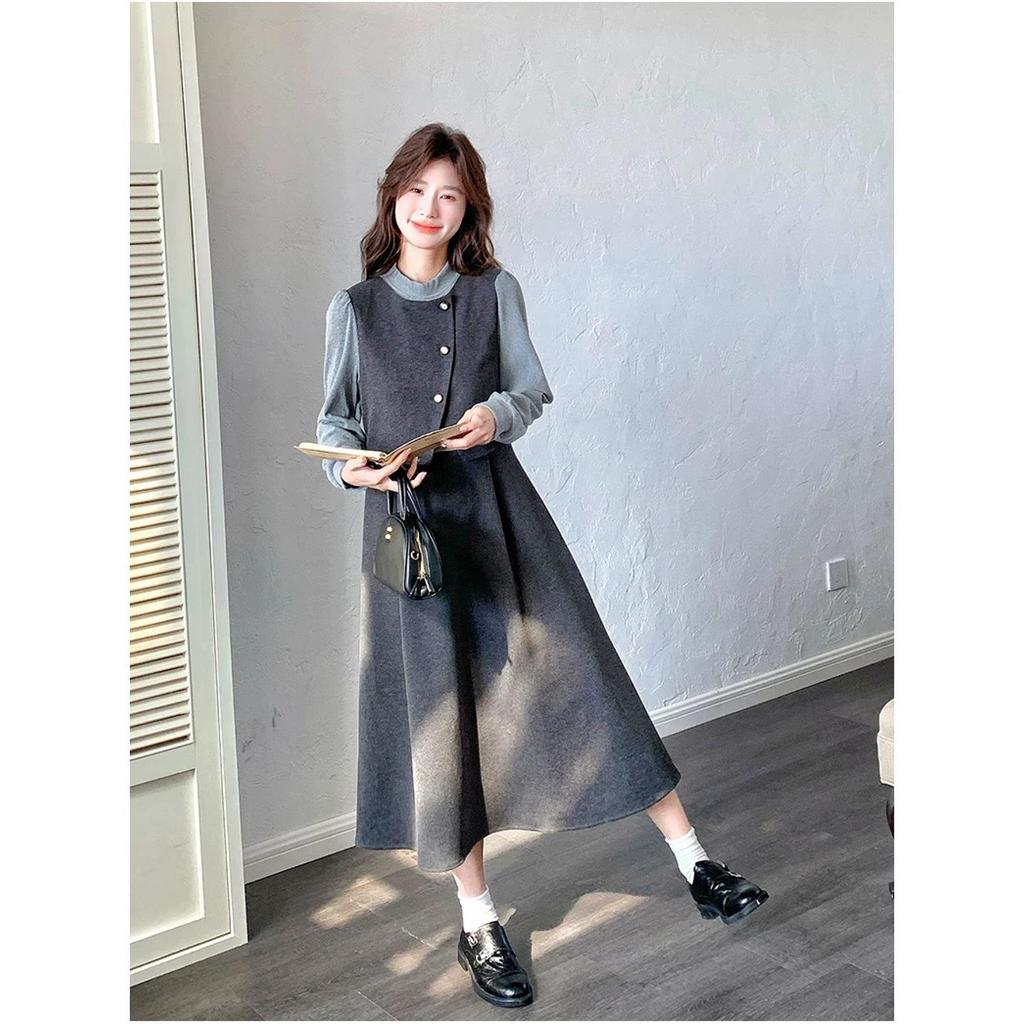 French Chic Faux Two-Piece Dress – Women's Spring 2026 Elegant Slimming Long Skirt
