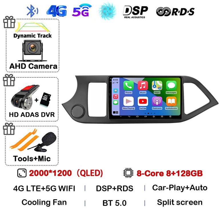 Android 14 Carplay Auto For KIA PICANTO Morning 2011 2012 2013 2014 2015 2016 Multimedia Car Radio Navigation Player WIFI+4G DSP