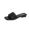 Size 35-43 square head flat bottom woven slippers women's 2025 new summer one-word outer wear casual slippers women