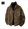 Men's Gray PU Leather Stand Collar Retro Workwear Jacket for Spring/Autumn