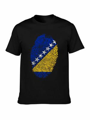Bosnia And H Flag Fingerprint TShirt Men Groups T Shirt Custom Tshirt Black Yellow Blue Tee Striped Clothing Stars Tops