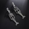 Vintage Punk Skeleton Skull Dangle Clip Earrings for Women Without Piercing Long Exaggerated Halloween Ear Clips Party Jewelry