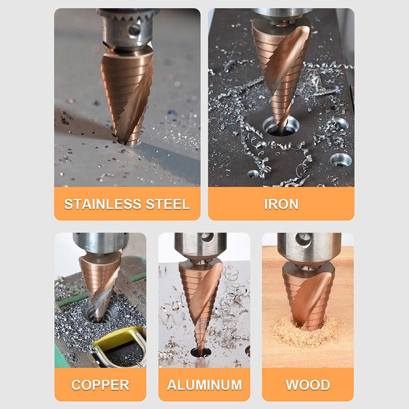HSS CO Cobalt Step Drill Bit Straight Spiral Groove Hex  Shank Metal Stainless Steel Hole Saw Cutter Stepped Drilling Power Tools