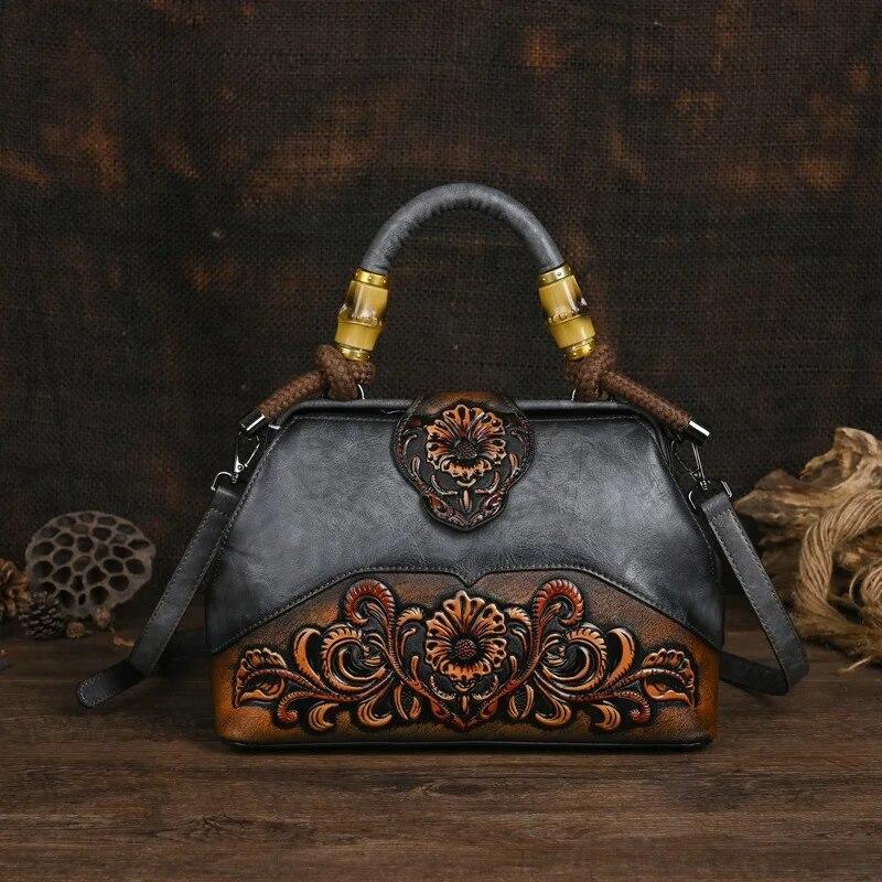 Ladies Luxury Handbag 2026 New Vintage Handmade Leather Carved Women Tote Bag Versatile Female Shopping Shoulder Crossbody Bags