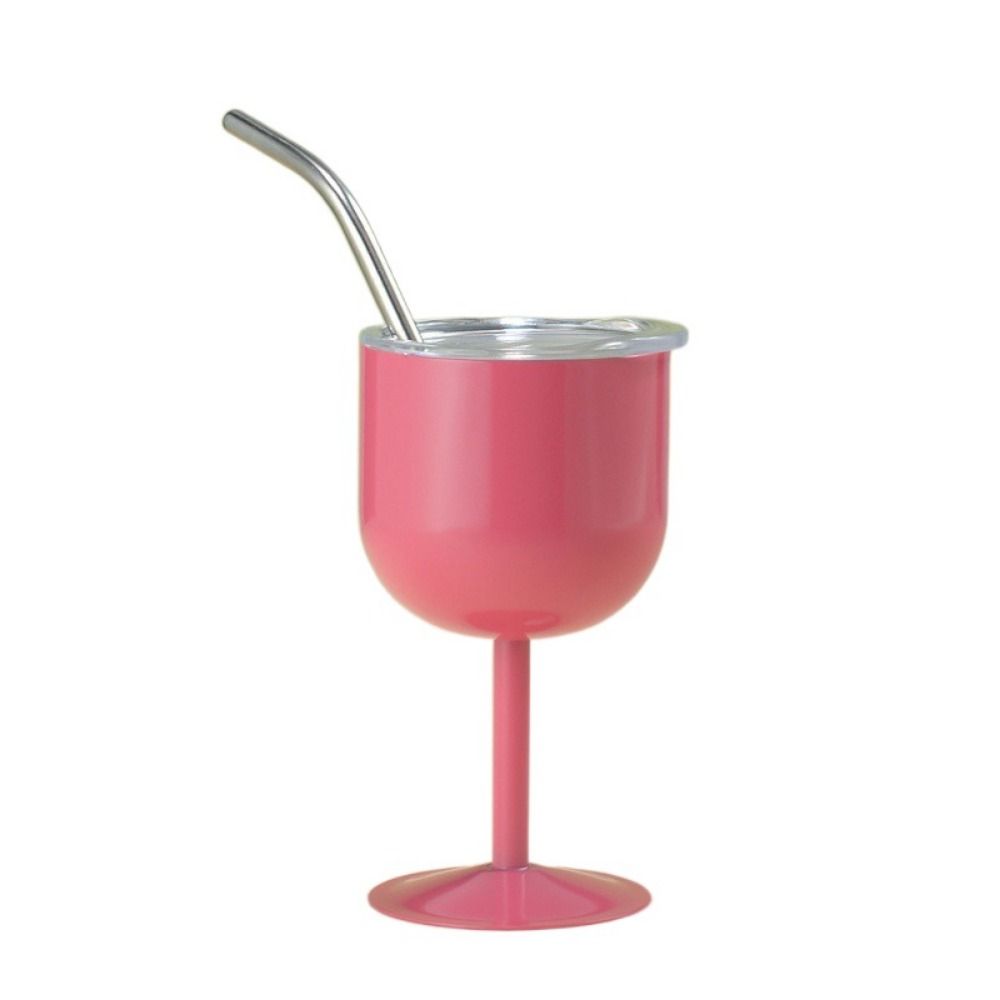 

Creative Stainless Steel Goblets Mini Vacuum Cup with Straw Party Supplies розовый