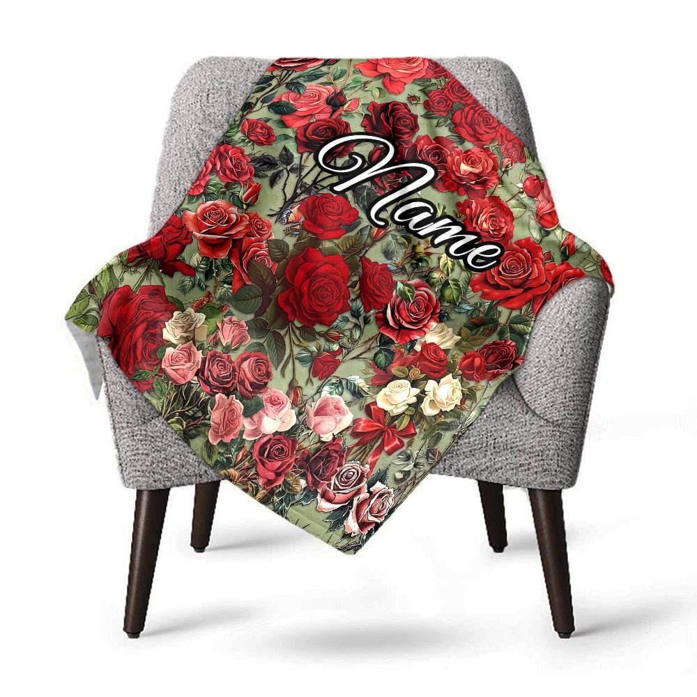 Floral Roses Home Customize Your Name Blankets Comfortable Soft Lightweight Allseason Multipurpose Blanket For Picnics Sofas Offices Beds Living Rooms