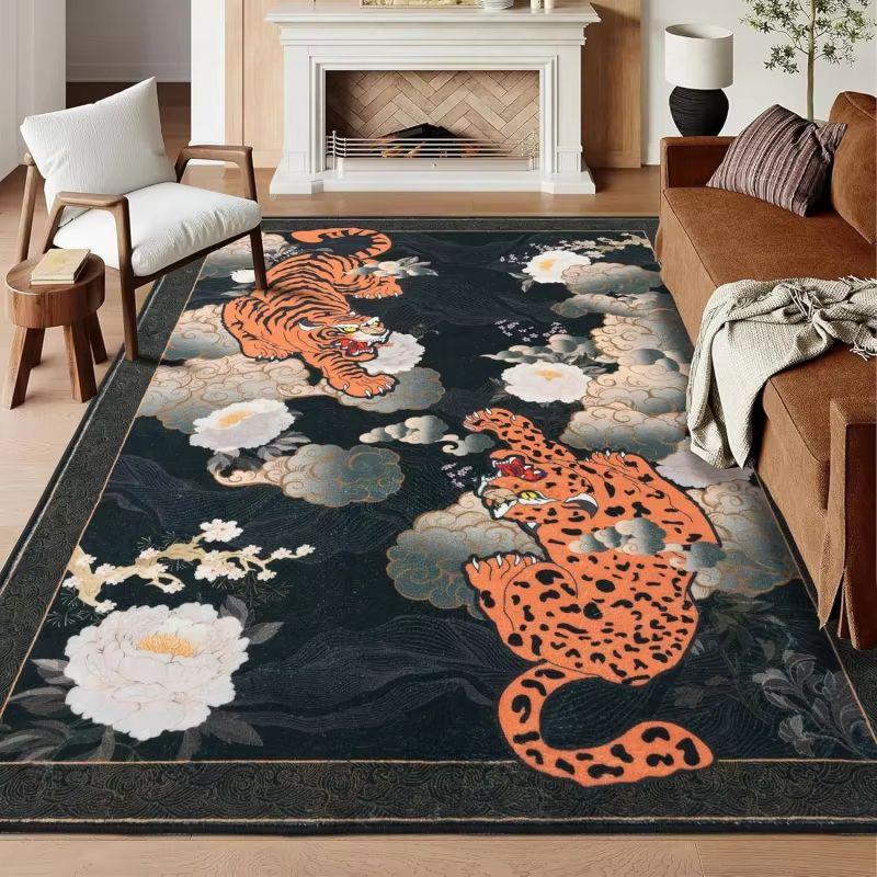 Alfombra Grande Tigre Bohemio, Alfombra Antideslizante para Sala de Estar, Sofás y Mesas de Centro, Alfombra de Área Interior, Decoración del Hogar