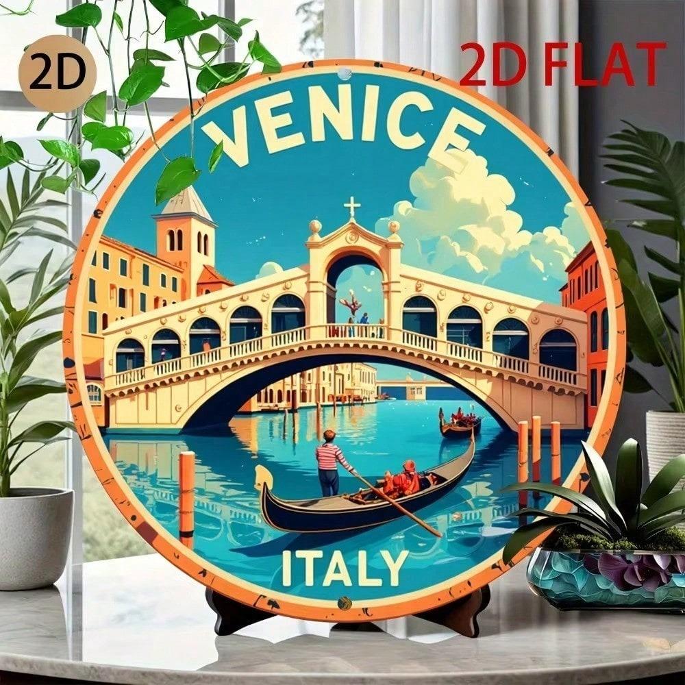 Retro Italy Venice Metal Wall Art 2D Flattened Aluminum Vintage Travel Poster Home Decor Decorative Metal Sign