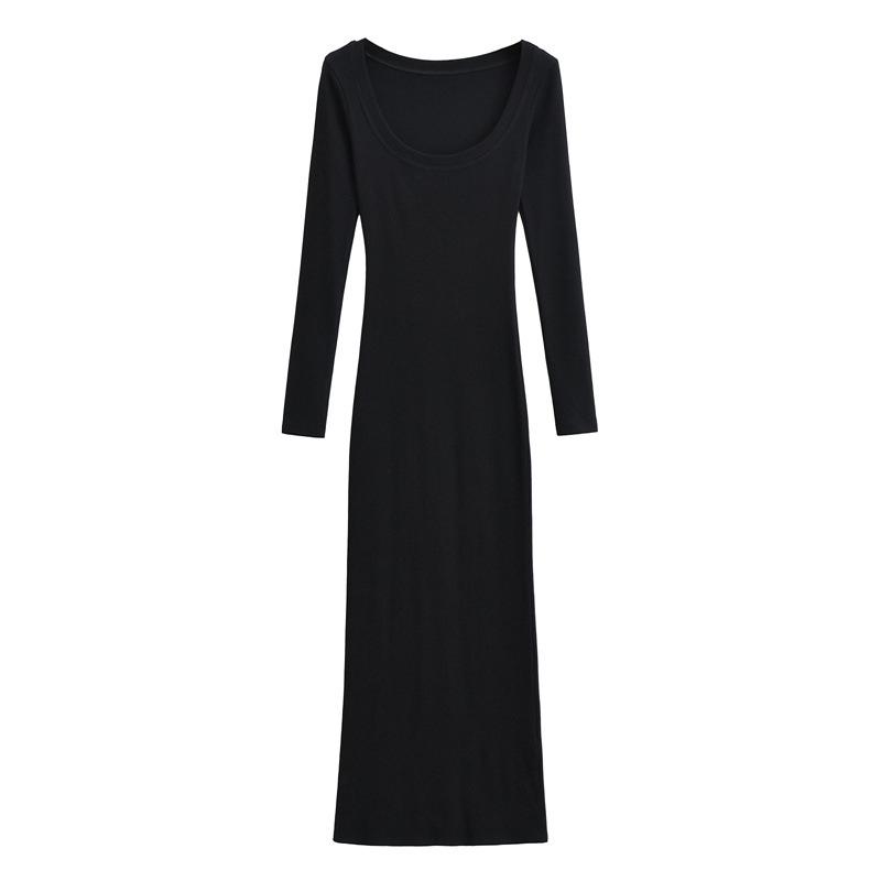 Elegant Bodycon Long-Sleeve Dress for Women - Waist-Cinched, Stretchy, Tall Figure-Flattering Long Skirt