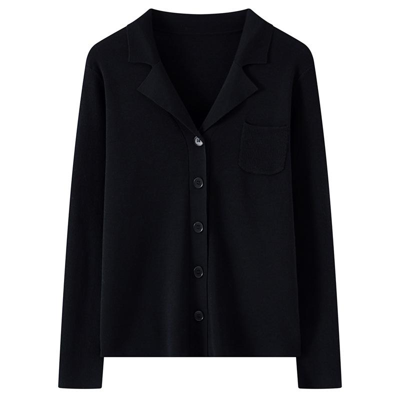 Women's Fashionable Polo Collar Knit Cardigan - 2026 Spring/Summer Collection: Solid Color Long Sleeve Outerwear Top