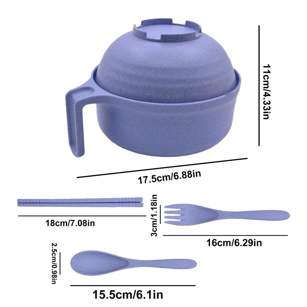 Microwave Ramen Cooker Instant Noodles Bowl with Handle Wheat Straw Tableware with Spoon Chopsticks Fork Dorm Kitchen dinnerware