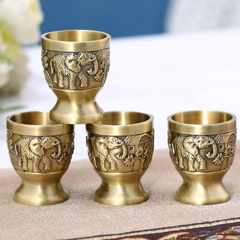 European Vodka Glass, Alloy Retro Relief Elephant Cup, Mini Portable Drinking Tumbler,Delicacy Living Room Decoration Gift, 1pcs