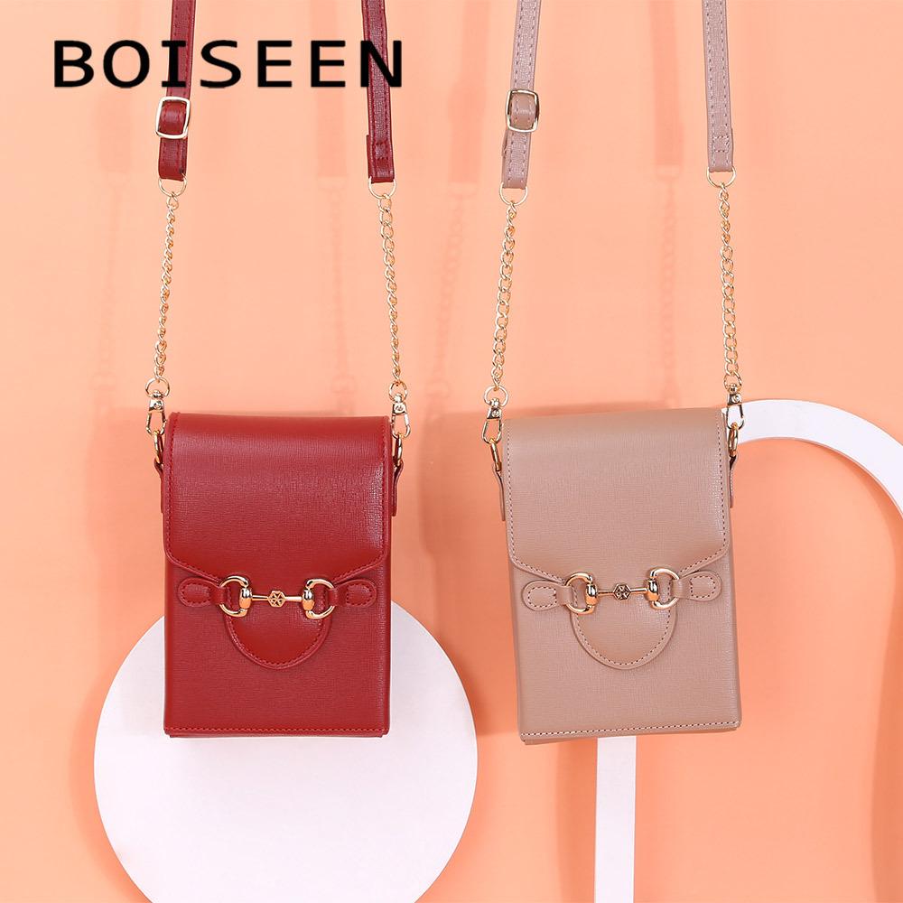 Boiseen New Mobile Phone Bag Women's European and American Solid Color Horse Buckle Large Capacity Shoulder Oblique Span Women's Bag Wallet