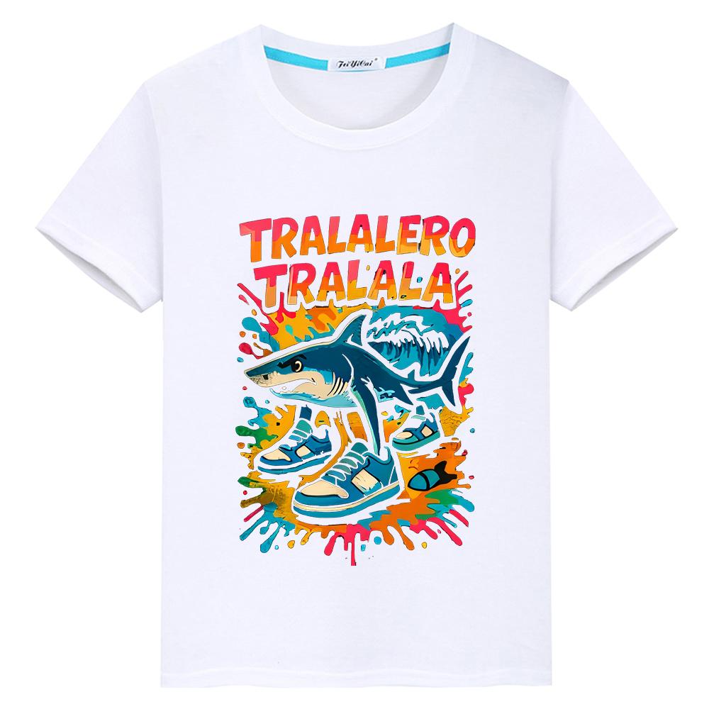 

Italian Brainrot print t shirt for kids boy 10years cartoon Tops Anime Short 100%Cotton Tees kids clothes girls y2k one piece 100 белый