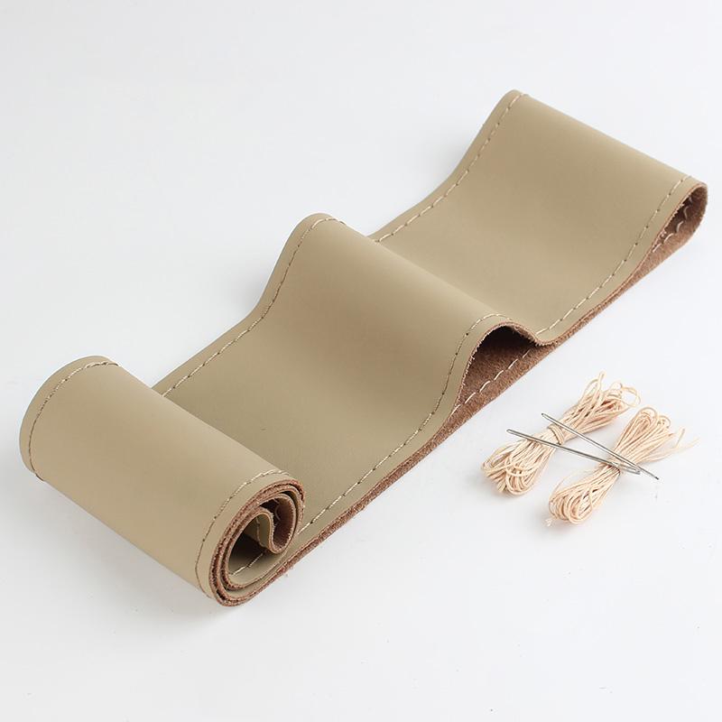 38cm Car Genuine Leather Steering Wheel Braid Cover Hand-stitched Soft Non-slip Auto Interior