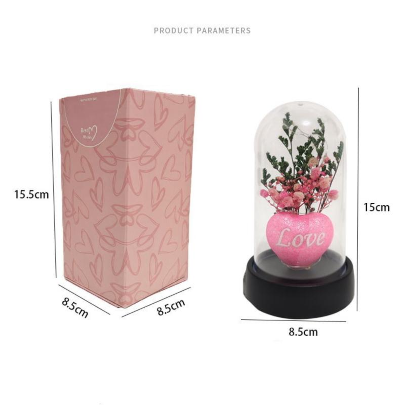 1 Piece Valentine's Day Gift Gypsophila Love Heart Flower Bouquet With Lamp Night Light Acrylic Cover Home Decoration Crafts