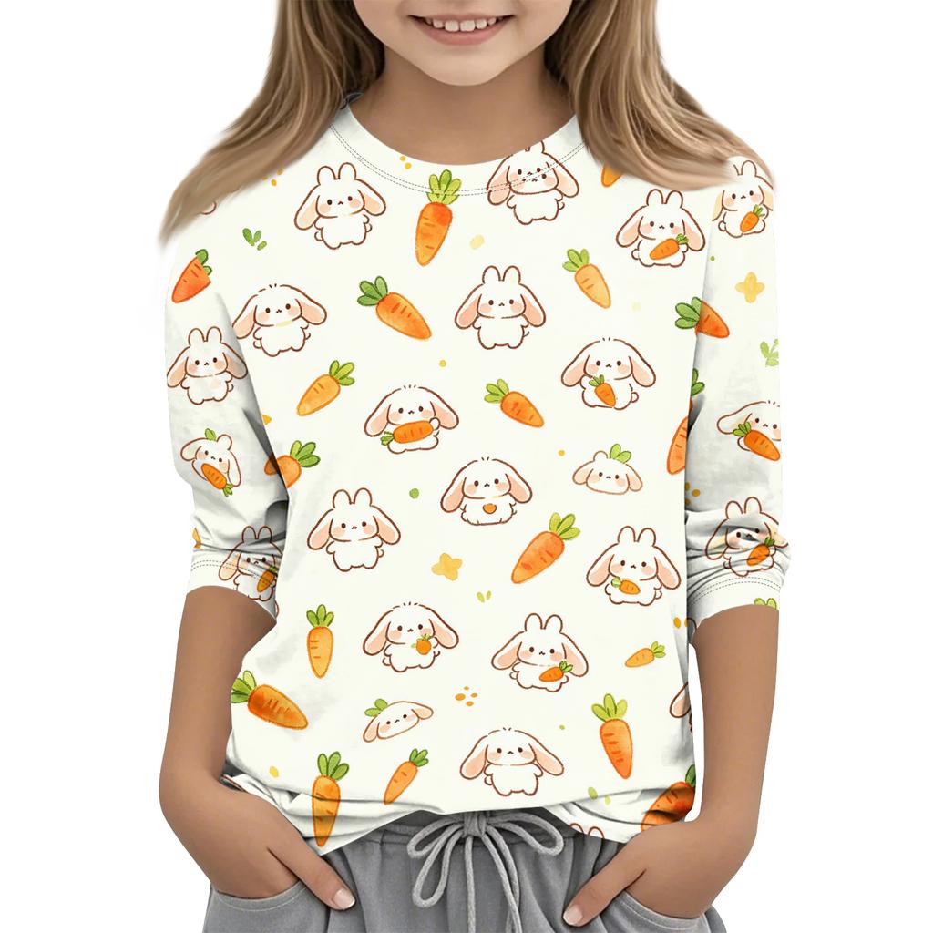 Kids Animal Print Crew Neck 3/4 Sleeve Casual T Shirt Soft Fabric Comfortable Fit Lightweight Design Suitable for Everyday Wear