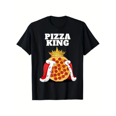 Pizza King Graphic T-Shirt for Men, Black Short-Sleeve Crew Neck, Casual Fun Style for Pizza Lovers