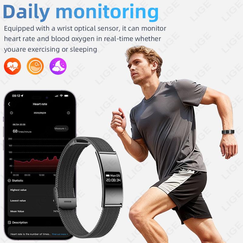 LIGE Ultra Thin 2.8mm Smart Band Milanese Strap Heart Rate Monitor Call Reminder Multi Sports Mode Smart Watch