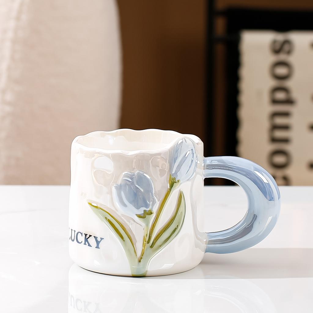Cute Breakfast Mug Women's High Looking Home Tulip Ceramic Cup Creative Couple Coffee Water Cup