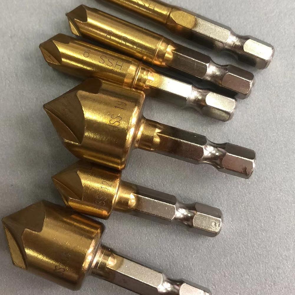 6PCS 5 Flute Chamfering Tool 6-19mm 90 Degree Countersink Drill Bit Set Drilling For Wood Metal  Woodworking Tool Hole Opener