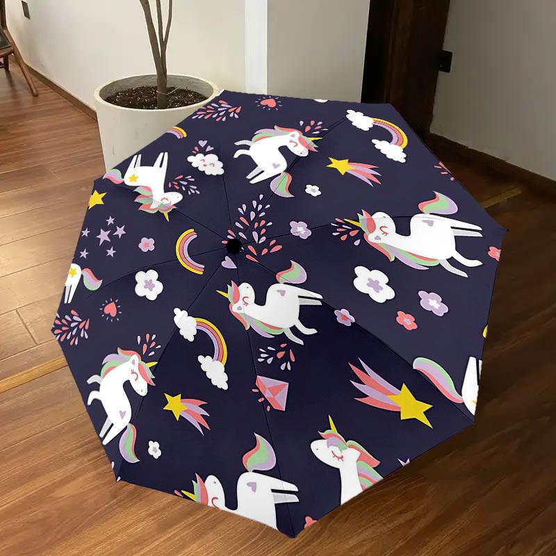 1PC Unicorns Flowers Umbrella-8-Rib Reinforced, Automatic Open, Lightweight & Durable, Fashion Accessory for Outdoor-D383