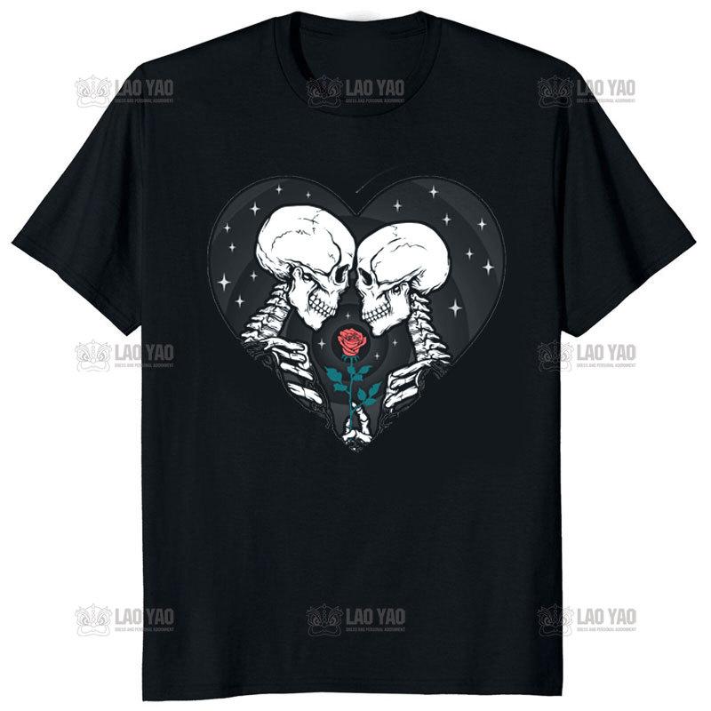 Vintage Death The Grim Reaper Kiss Gothic T Shirt Short Sleeve TShirt Japanese Harajuku Korean Tee Unisex Ropa Hombre