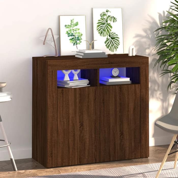 VidaXL Buffet avec Lumières LED Armoire de Rangement Organisateur de Maison Meuble de Salle de Séjour Salon Intérieur Chêne 815731