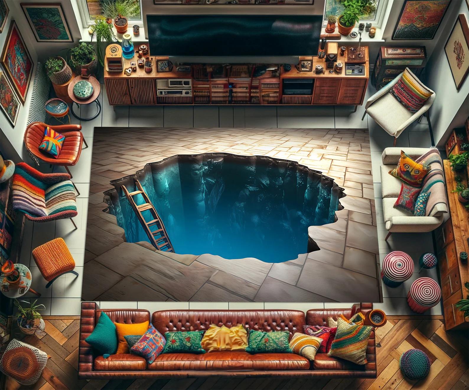 

3D Carpet Illusion Carpet for Optical Deception Low Hole Carpet 3D Rip Design Carpet 3D Carpet Non-Slip Inauguration Party Gift 40x60cm