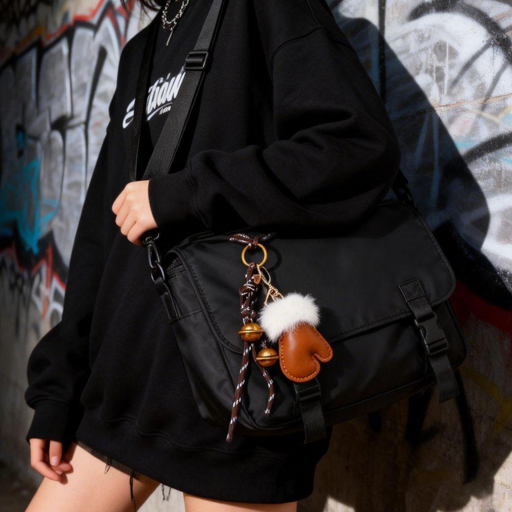 Fashionable PU Small Gloves Bag Pendant Cartoon Car Keychain Tie Bells Weave Ropes Small Gloves Keychain Gift