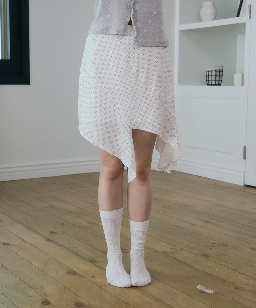 Apeijeu Dot Unbalance Midi Sheer Skirt (Ivory)