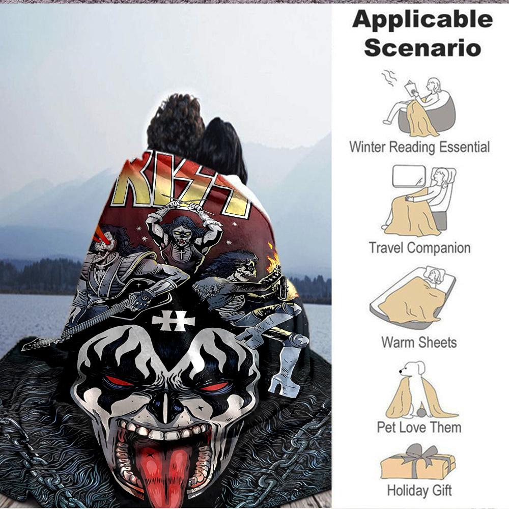 1pc KISS Band Flannel Blanket, Soft Skin Friendly with Digital Printing, Various Sizes Available for Family, Friends, Birthday