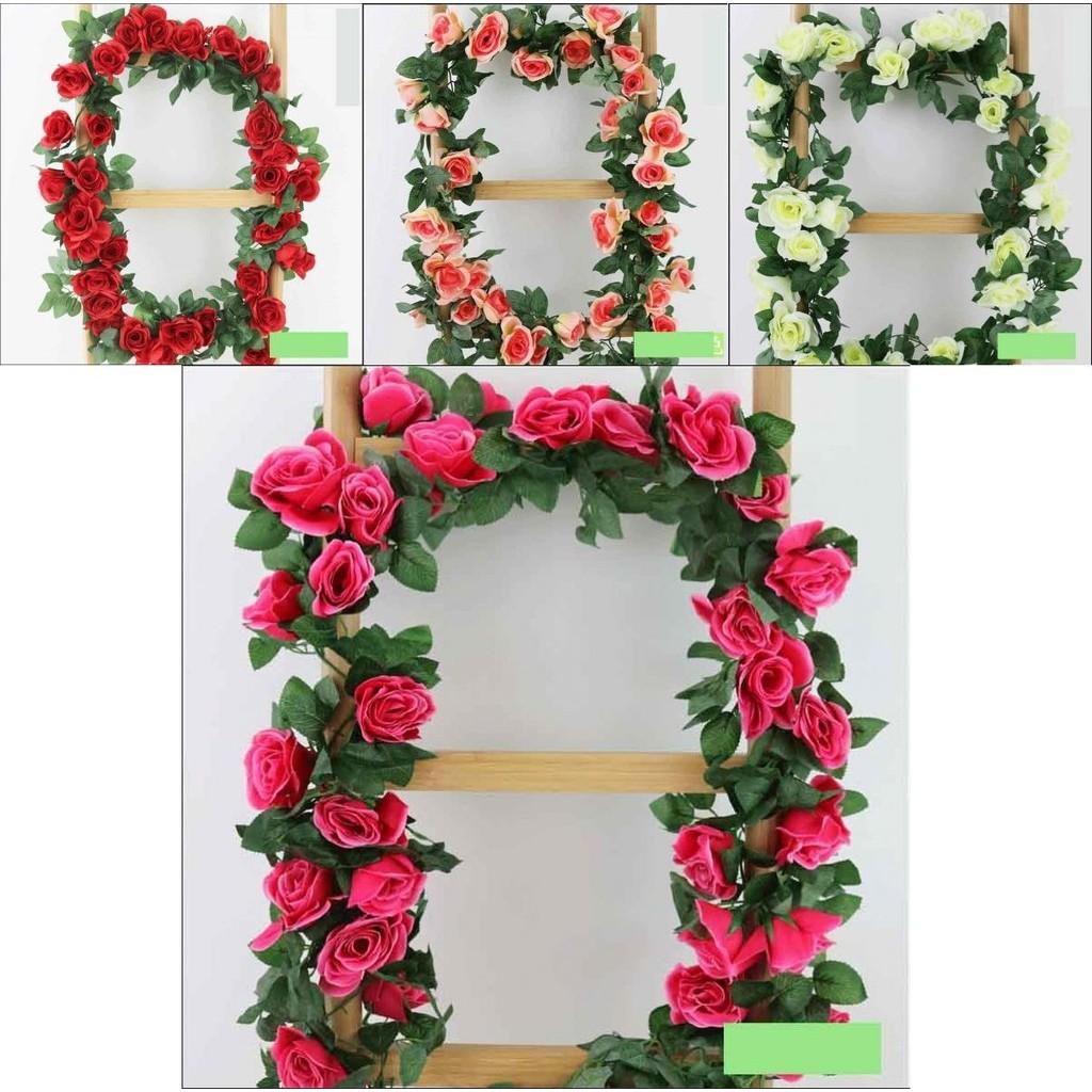 Lush 2.4m Artificial Silk Rose Flower Ivy Vine Garland For Wedding And Party Decor
