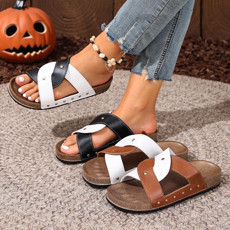 Sandale Lățime Mare cu Știfturi pentru Femei, Papuci Minimaliști cu Platformă, Papuci de Vară Europeni pentru Femei