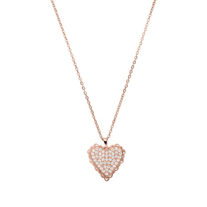 Shining Crystal Love Pendant with Trendy Stainless Steel Link Chain Necklace for Anniversaries and Valentine's Day Gifts