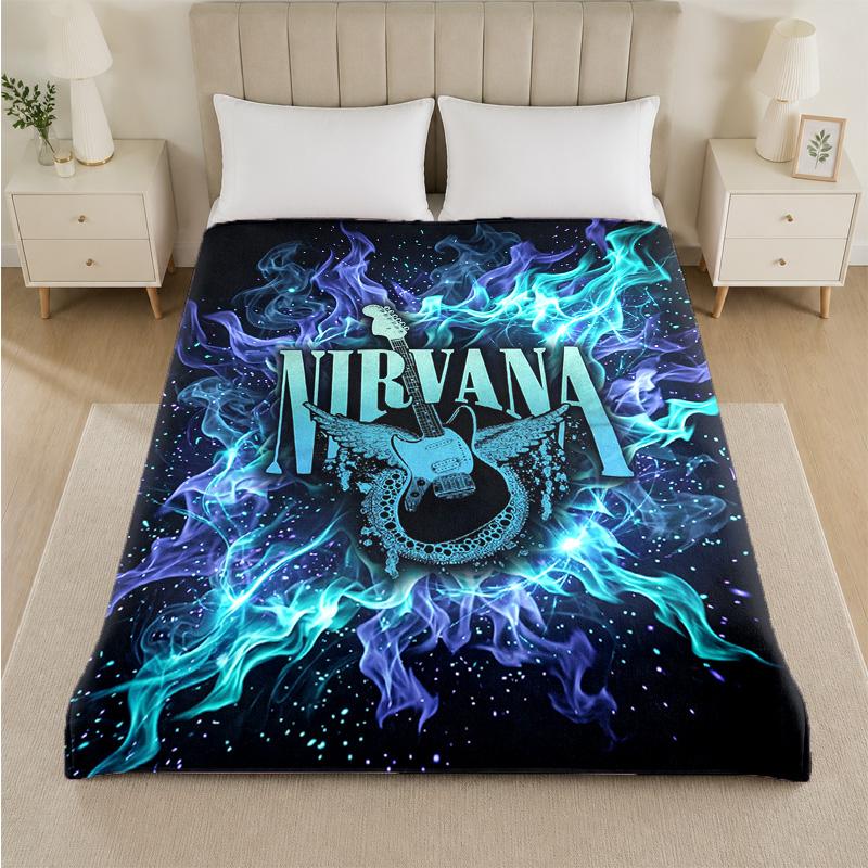 Nirvana Print Flannel Blanket Cozy Lightweight Plush Throw Blanket For Bed Sofa Household Use