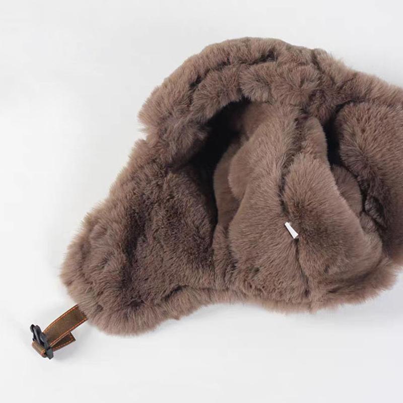 Winter Ushanka Hat Men Women's PU Pilot Aviator Bomber Hat Faux Fur Leather Snow Cap with Ear Flaps Hat