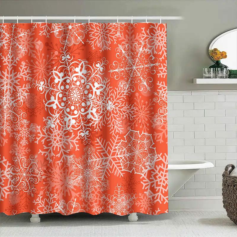 Snowflake Shower Curtain Orange White Floral Bath Decorative Water Resistant Waterproof 3D Printed Modern Design Home Bathroom S