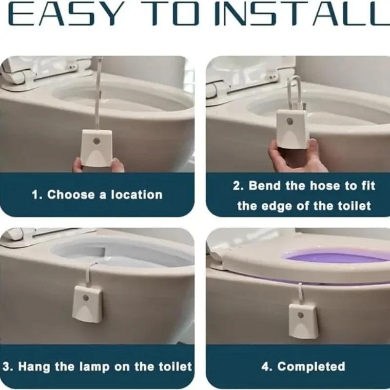 Wireless Motion Sensor LED Night Light RGB 8 Color Changing Toilet Bathroom Atmosphere Lamp Waterproof Smart On/Off Night Lamp
