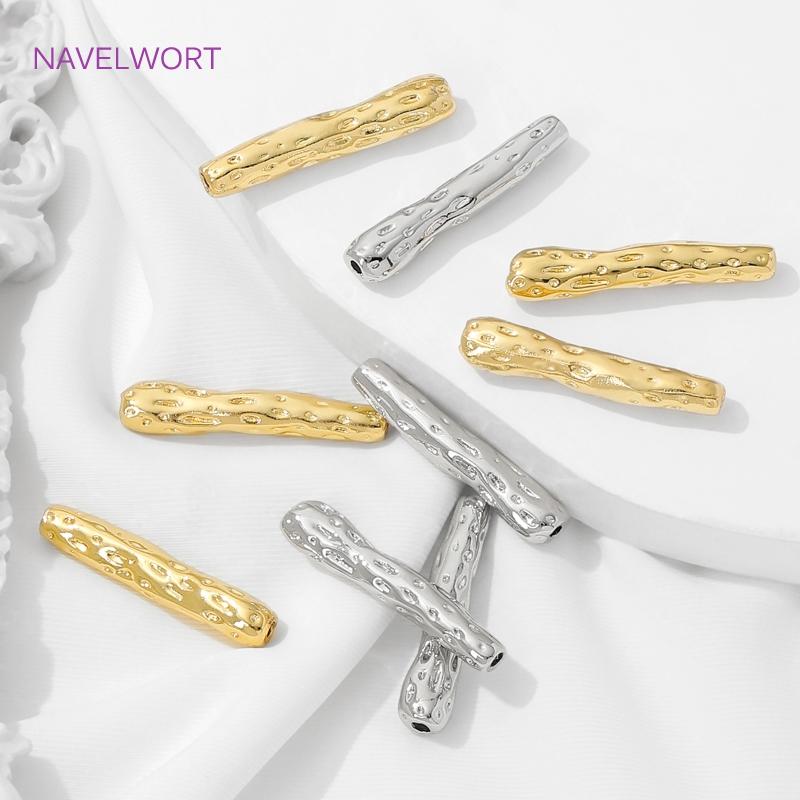 18K Gold Plated Irregular Long Strips Beads Separators,Brass Spacers Bead For Jewlery Making DIY Bracelet Making Accessories