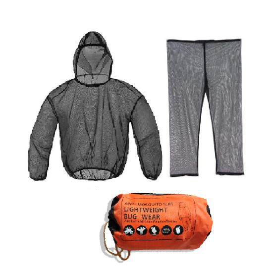 2Pcs/Set Mosquito-repellent Suit Ultra-light Mesh Full Cover Design Pullover Tops Elastic Waist Long Pants Set Mosquito Net Outfit