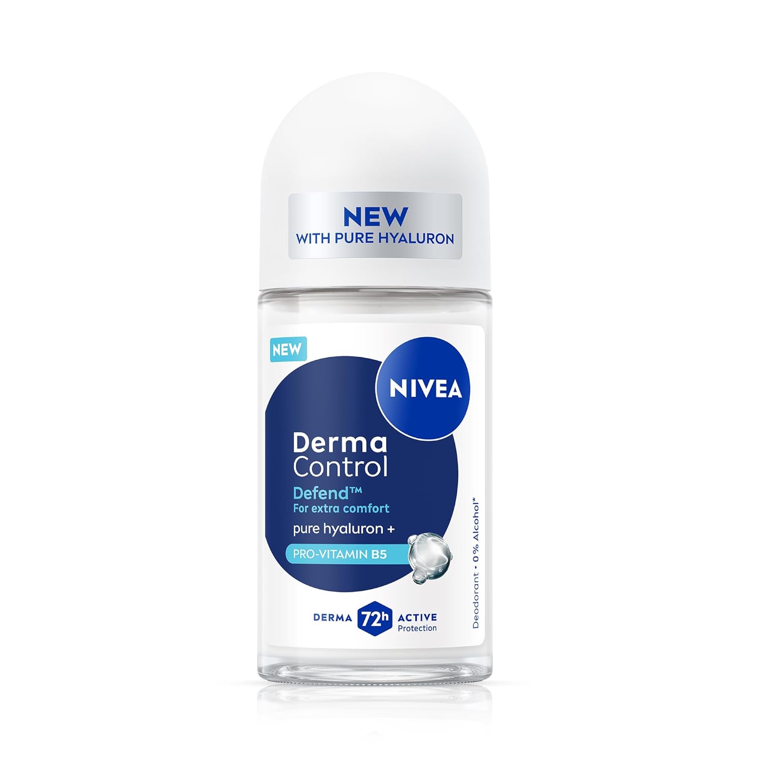 NIVEA Derma Control Defend, 0% Alcohol, Pure Hyaluron & Pro Vitamin B5, Underarm RollOn Women 50ml