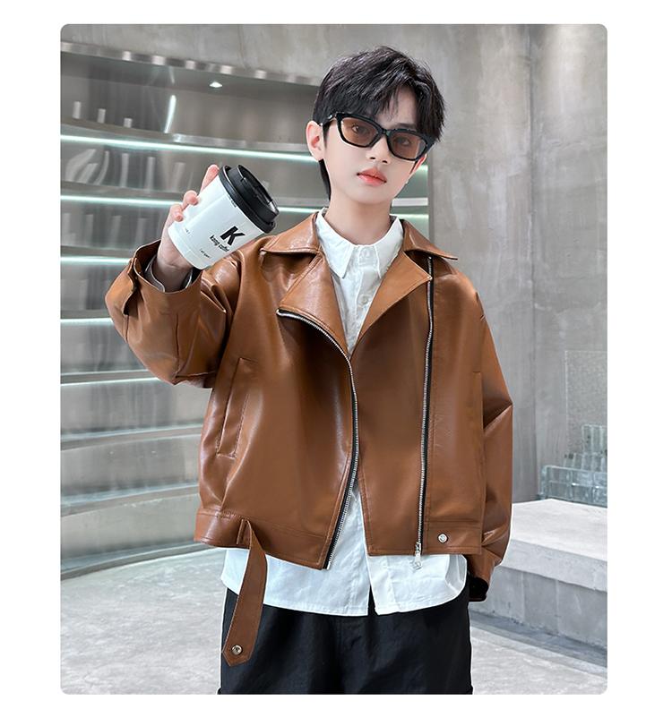 Children's Clothing, Boys' Spring Clothing, Leather Jacket, 2026 New Spring and Autumn Style Jacket, Mid Size Boys' Spring Clothing Trend