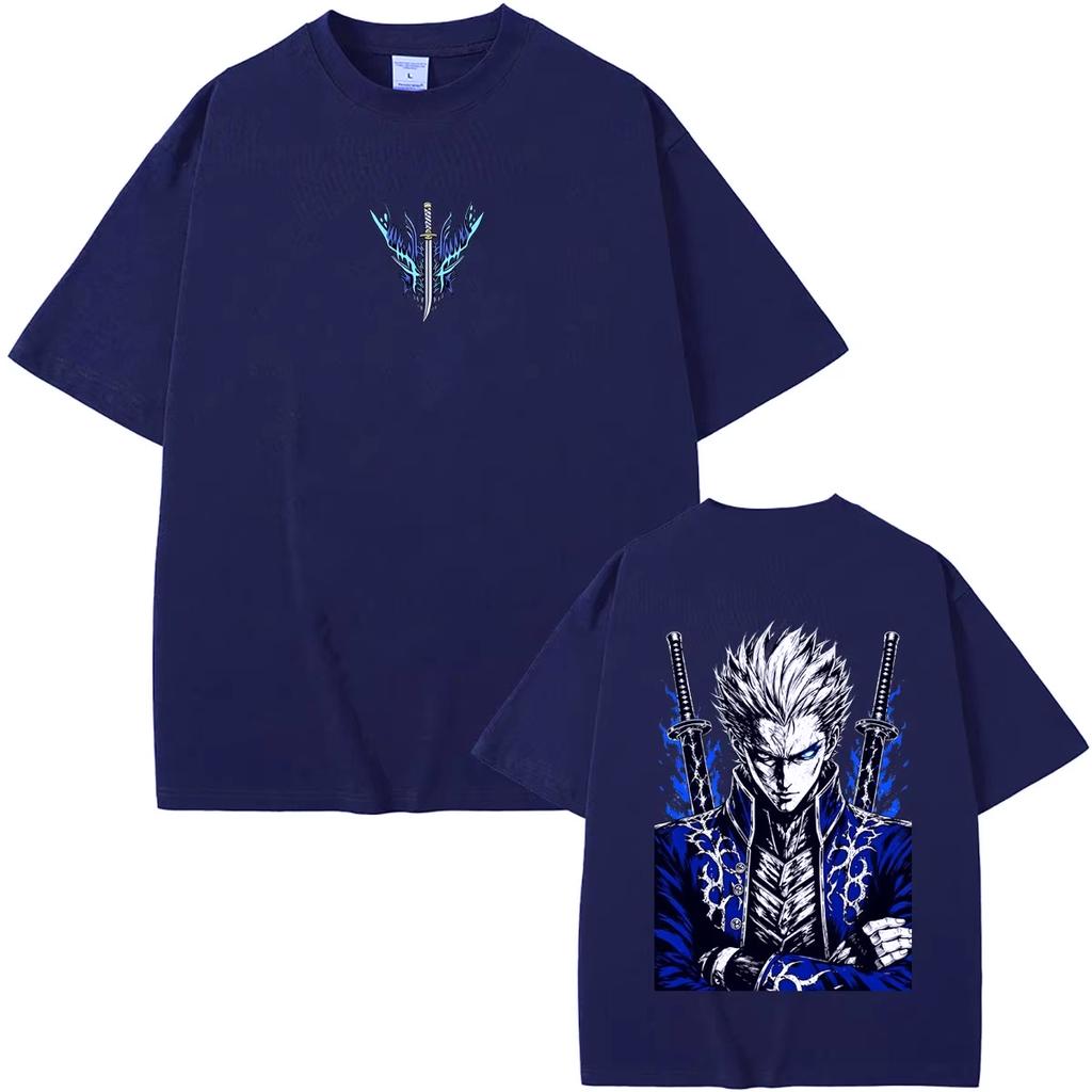 2026 Sommer Spiel Devil May Cry Vergil Doppelseitiger Druck Grafik T-Shirt Y2K Herren Damen Gothic Rundes T-Shirt Retro Vintage Grafik Übergroßes T-Shirt