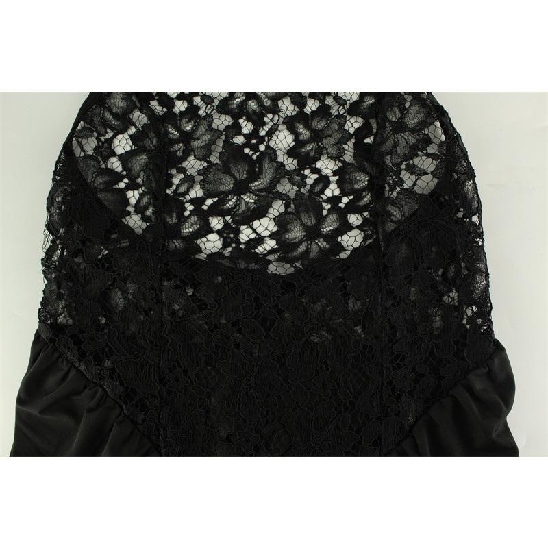 Women's Fashion Sexy Halter Halter Sleeveless Lace Patchwork Slim Dress