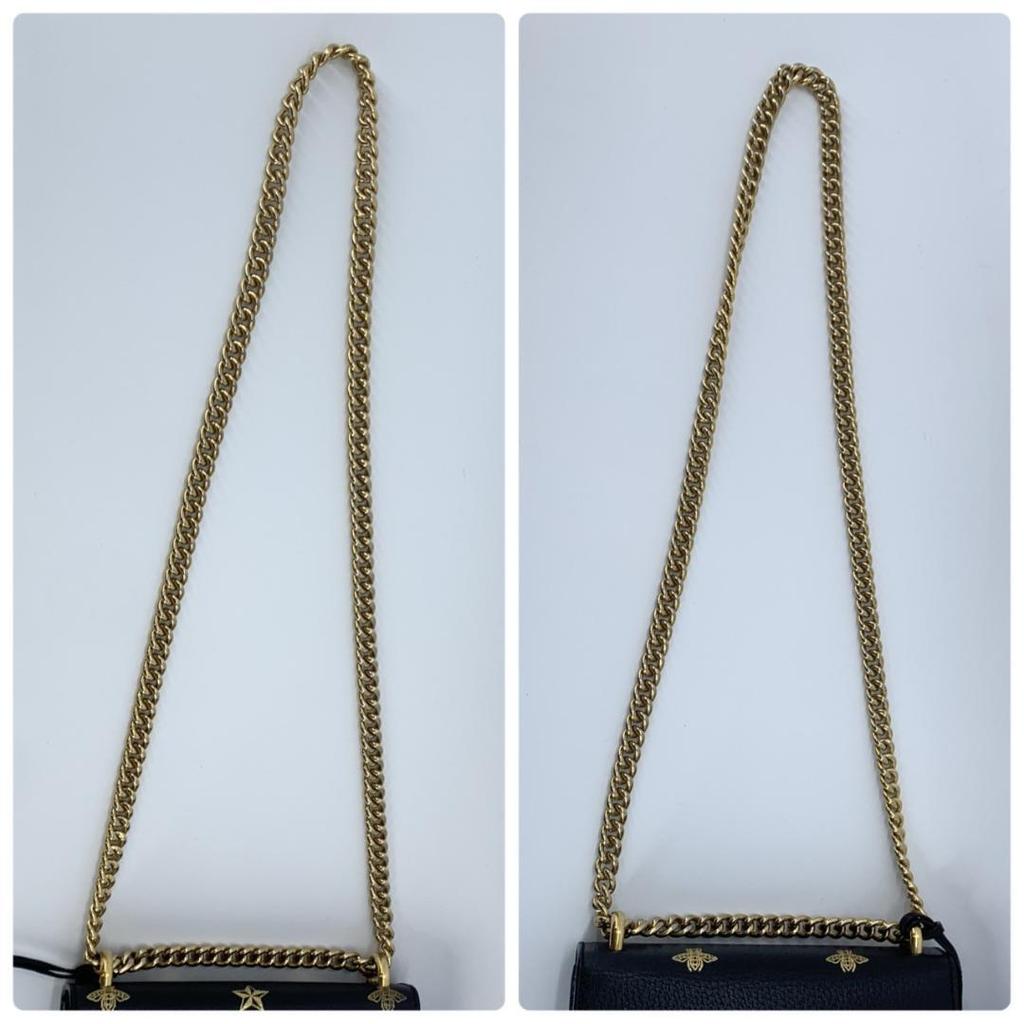 GUCCI Bee & Star Shoulder Bag Crossbody Chain Strap Gold Hardware Leather 432182 Padlock Black Women's