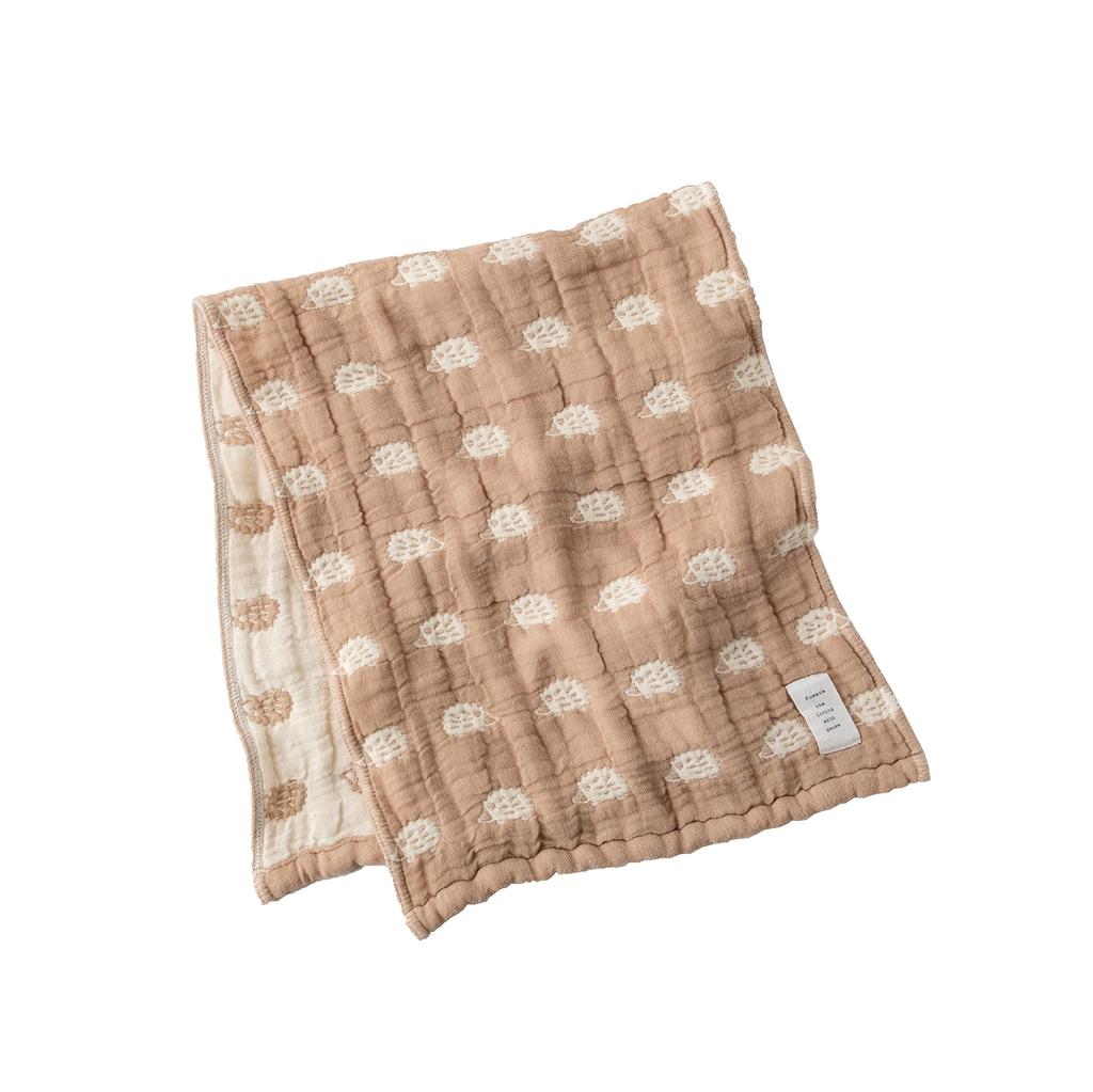 Fuwara Gauze Face Approximately 30 X 75 Cm 6-ply Towel, (Hedgehog/Brown)