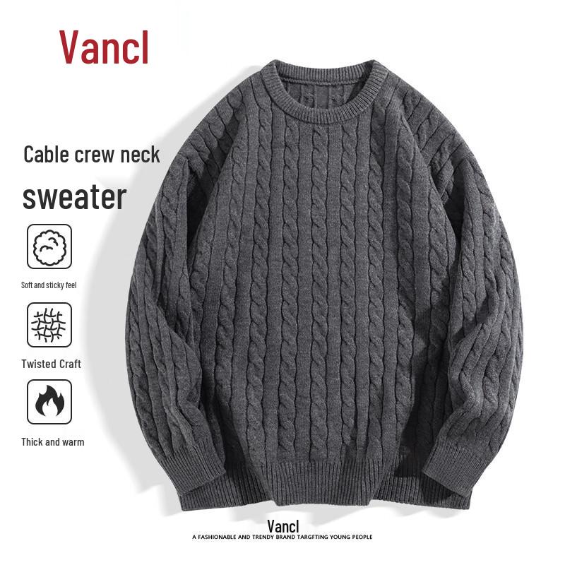 VANCL Men's Relaxed Fit Cable Knit Crew Neck Sweater