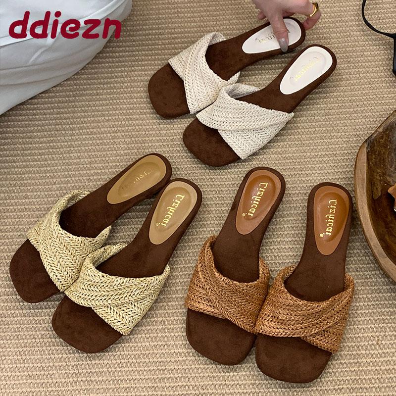 Fashion Female Low Heel Footwear Slides Wedges Slippers Shoes For Women 2025 New Fashion Shallow Ladies Heeled Slippers Sandals Shoes