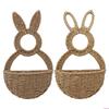 Rabbit Shape Basket Woven Plastic Easter Basket Wall Hanging Ornament For Holiday Decoration Indoor and Outdoor Display